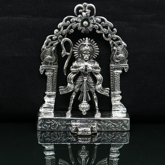 925 Sterling silver handmade floral design Indian Idols Lord Hanuman standing Statue figurine, puja articles decorative gift art15 - TRIBAL ORNAMENTS