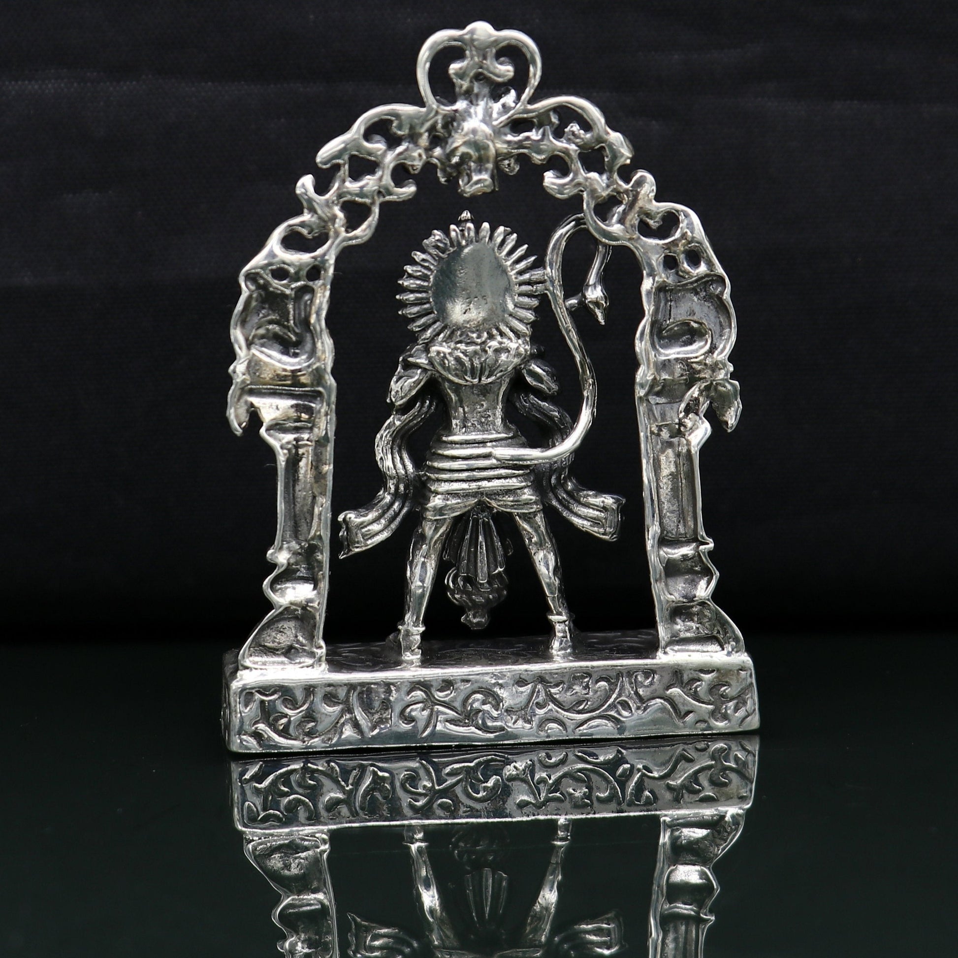 925 Sterling silver handmade floral design Indian Idols Lord Hanuman standing Statue figurine, puja articles decorative gift art15 - TRIBAL ORNAMENTS