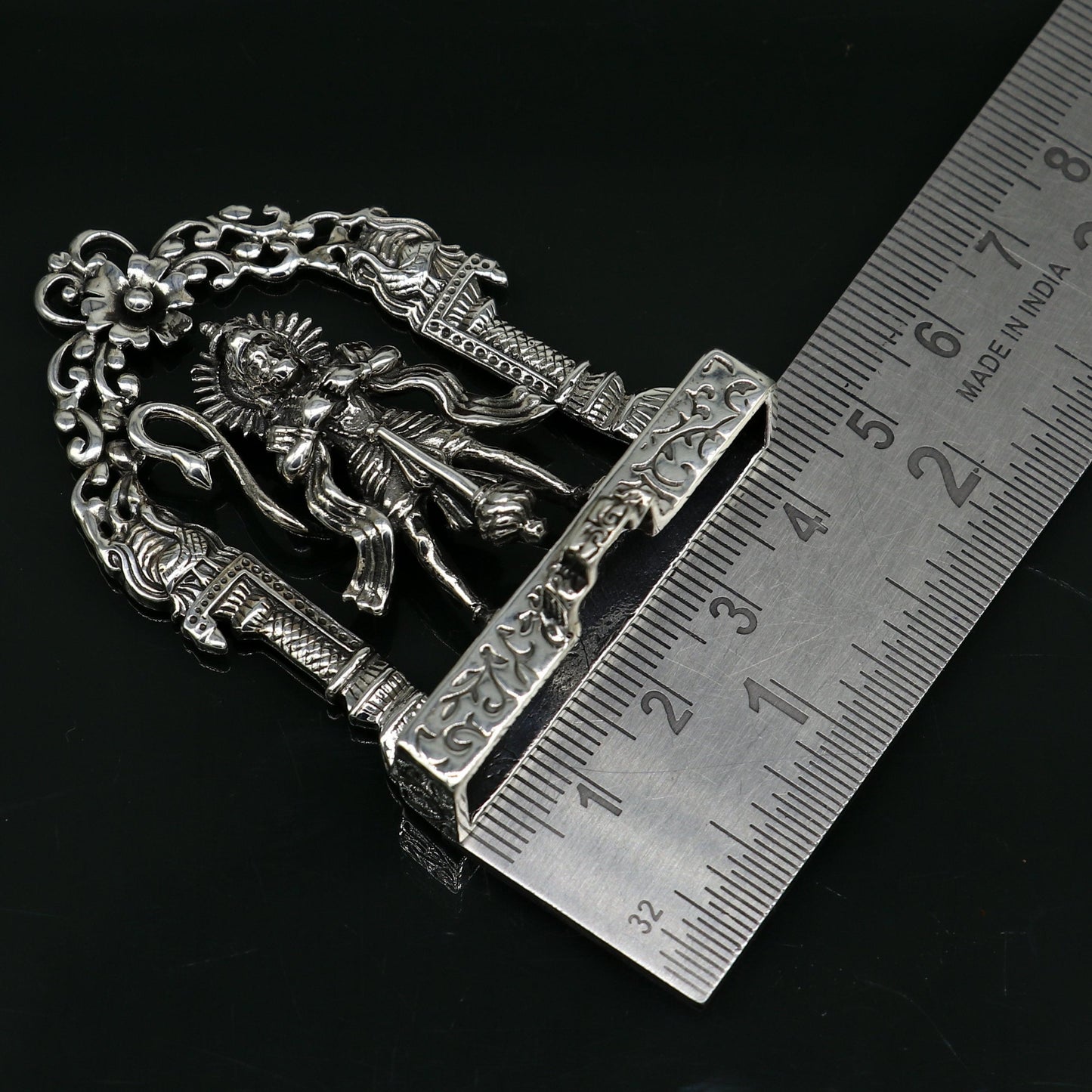 925 Sterling silver handmade floral design Indian Idols Lord Hanuman standing Statue figurine, puja articles decorative gift art15 - TRIBAL ORNAMENTS