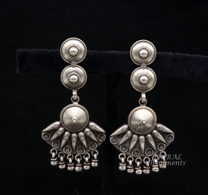 925 Sterling silver handmade flower design stud earrings with drops, excellent customized penalized bridesmaid girls jewelry gifting s1074 - TRIBAL ORNAMENTS