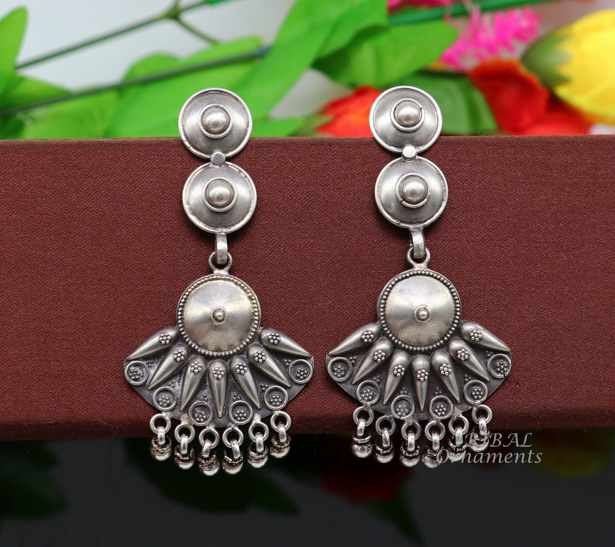 925 Sterling silver handmade flower design stud earrings with drops, excellent customized penalized bridesmaid girls jewelry gifting s1074 - TRIBAL ORNAMENTS