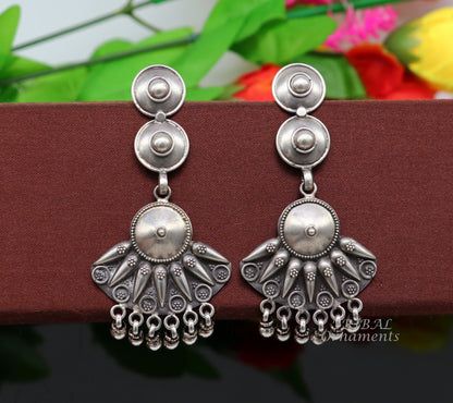 925 Sterling silver handmade flower design stud earrings with drops, excellent customized penalized bridesmaid girls jewelry gifting s1074 - TRIBAL ORNAMENTS