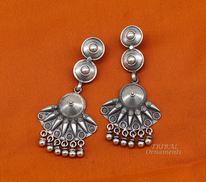 925 Sterling silver handmade flower design stud earrings with drops, excellent customized penalized bridesmaid girls jewelry gifting s1074 - TRIBAL ORNAMENTS