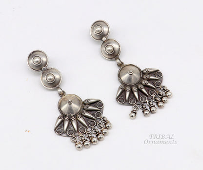 925 Sterling silver handmade flower design stud earrings with drops, excellent customized penalized bridesmaid girls jewelry gifting s1074 - TRIBAL ORNAMENTS