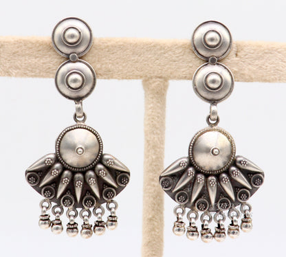 925 Sterling silver handmade flower design stud earrings with drops, excellent customized penalized bridesmaid girls jewelry gifting s1074 - TRIBAL ORNAMENTS