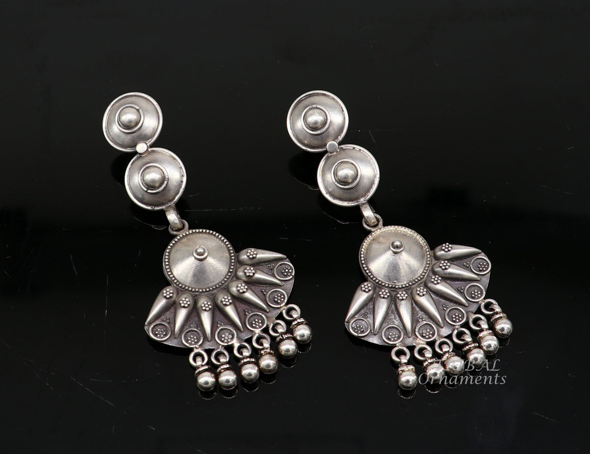 925 Sterling silver handmade flower design stud earrings with drops, excellent customized penalized bridesmaid girls jewelry gifting s1074 - TRIBAL ORNAMENTS