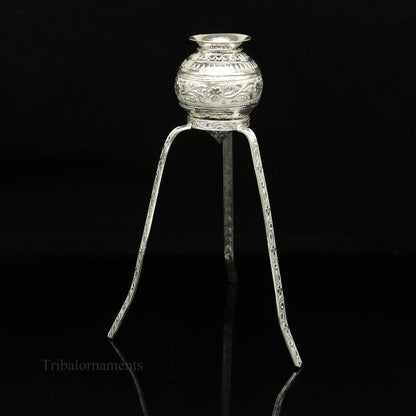 925 sterling silver handmade God shiva lingam water flow pot or puja kalas for Abhishek of lingam, best worshipping article from india su491 - TRIBAL ORNAMENTS