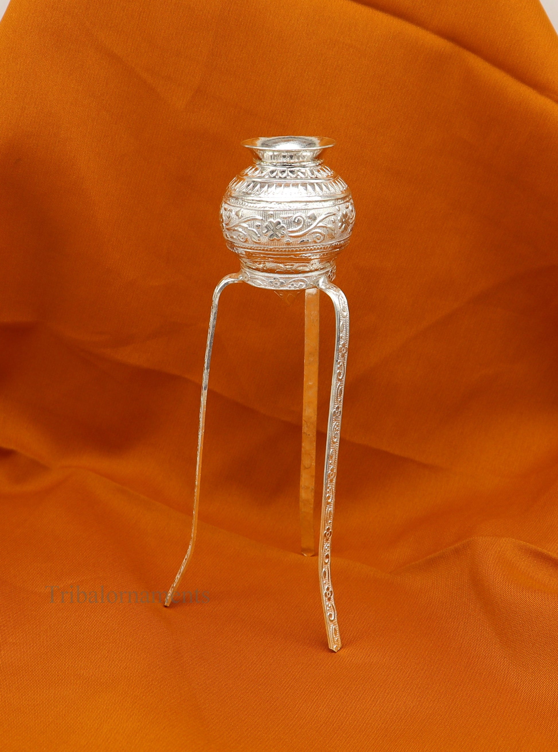 925 sterling silver handmade God shiva lingam water flow pot or puja kalas for Abhishek of lingam, best worshipping article from india su491 - TRIBAL ORNAMENTS