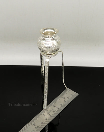 925 sterling silver Shiva Lingam water flow pot or puja kalash for Abhishek, handcrafted by TRIBAL ORNAMENTS in India.