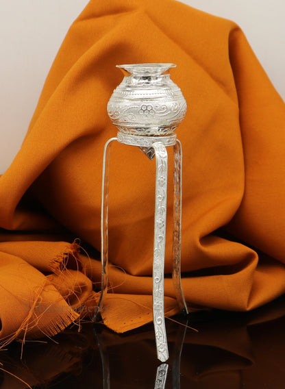925 sterling silver Shiva Lingam water flow pot for puja and Abhishek, handmade Indian worshipping article from Tribal Ornaments.