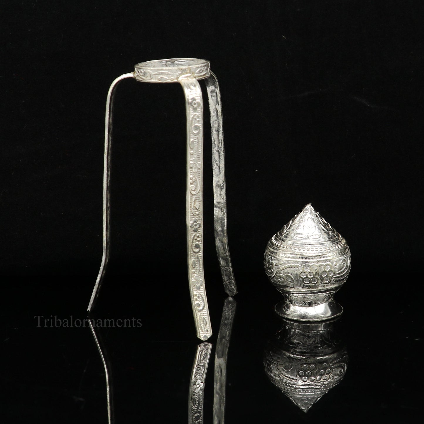 925 sterling silver handmade God shiva lingam water flow pot or puja kalas for Abhishek of lingam, best worshipping article from india su493 - TRIBAL ORNAMENTS