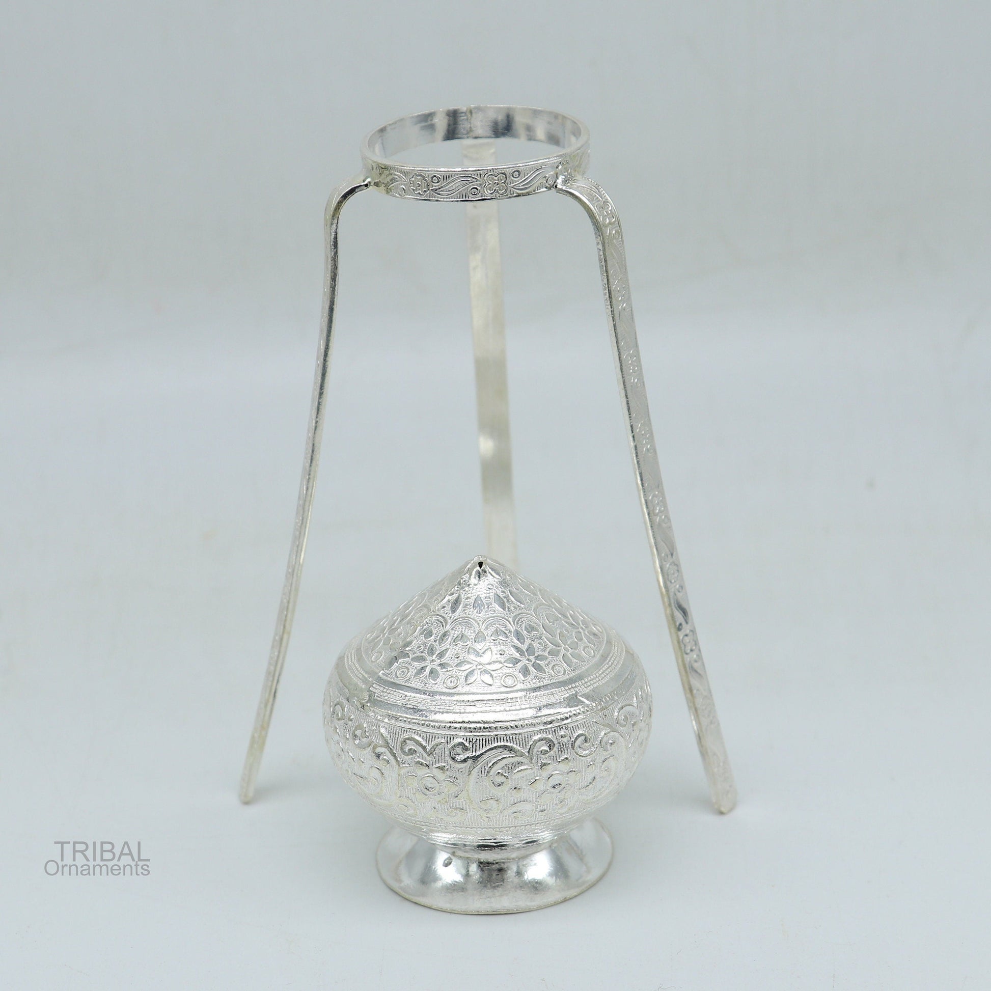 925 sterling silver handmade God shiva lingam water flow pot or puja kalas for Abhishek of lingam, best worshipping article from india su596 - TRIBAL ORNAMENTS