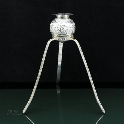 925 sterling silver Shiva Lingam water flow pot for puja and Abhishek, handcrafted Indian worship article by TRIBAL ORNAMENTS