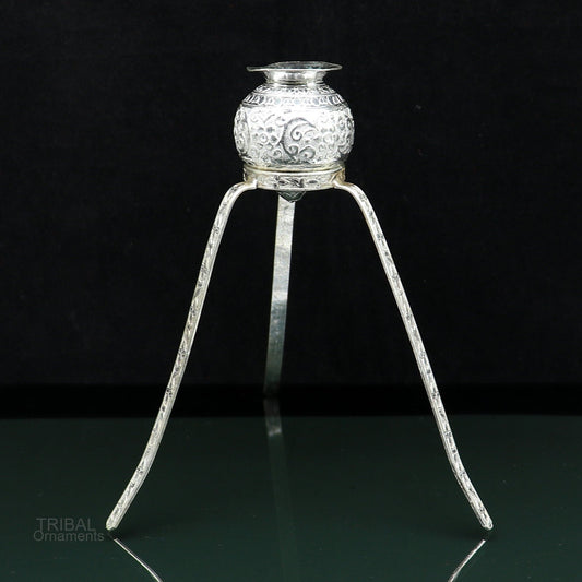 925 sterling silver handmade God shiva lingam water flow pot or puja kalas for Abhishek of lingam, best worshipping article from india su597 - TRIBAL ORNAMENTS