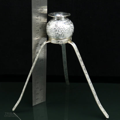 925 sterling silver handmade Shiva Lingam water flow pot for puja and Abhishek, a traditional Indian worshiping article.