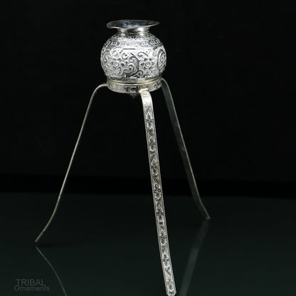 925 sterling silver handmade Shiva Lingam water flow pot for Abhishek, traditional Hindu puja kalash from India by Tribal Ornaments