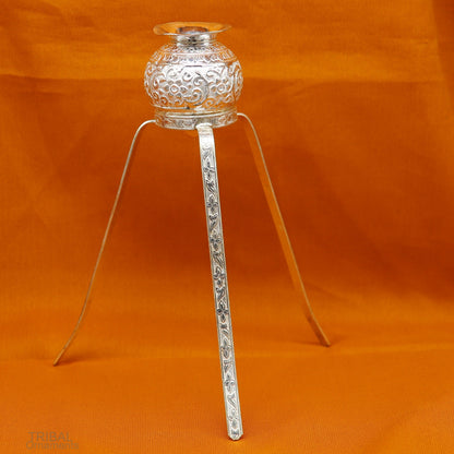 925 sterling silver handmade Shiva Lingam water flow pot for puja and Abhishek, traditional Indian worshipping article.