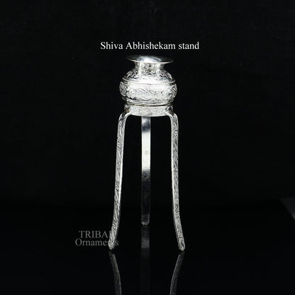 925 sterling silver handmade God shiva lingam water flow pot or puja kalas for Abhishek of lingam, best worshipping article from india su734 - TRIBAL ORNAMENTS