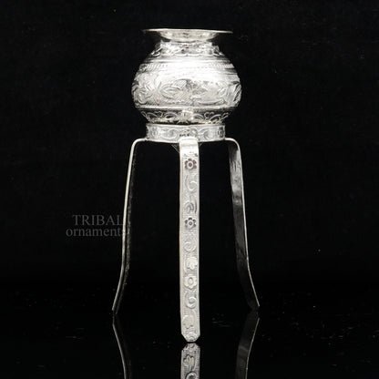 925 sterling silver handmade God shiva lingam water flow pot or puja kalas for Abhishek of lingam, best worshipping article from india su735 - TRIBAL ORNAMENTS