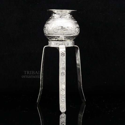 925 sterling silver handmade God shiva lingam water flow pot or puja kalas for Abhishek of lingam, best worshipping article from india su735 - TRIBAL ORNAMENTS