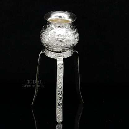 925 sterling silver handmade God shiva lingam water flow pot or puja kalas for Abhishek of lingam, best worshipping article from india su735 - TRIBAL ORNAMENTS