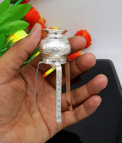925 sterling silver handmade God shiva lingam water flow pot or puja kalas for Abhishek of lingam, best worshipping article from india su735 - TRIBAL ORNAMENTS