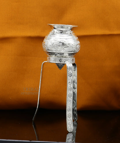 925 sterling silver handmade God shiva lingam water flow pot or puja kalas for Abhishek of lingam, best worshipping article from india su735 - TRIBAL ORNAMENTS