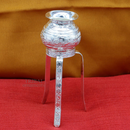 925 sterling silver handmade God shiva lingam water flow pot or puja kalas for Abhishek of lingam, best worshipping article from india su735 - TRIBAL ORNAMENTS