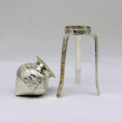 925 sterling silver handmade God shiva lingam water flow pot or puja kalas for Abhishek of lingam, best worshipping article from india su735 - TRIBAL ORNAMENTS