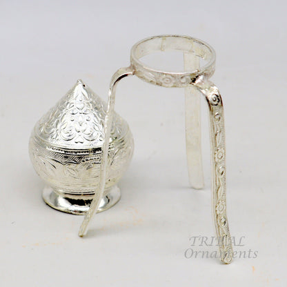 925 sterling silver handmade God shiva lingam water flow pot or puja kalas for Abhishek of lingam, best worshipping article from india su912 - TRIBAL ORNAMENTS