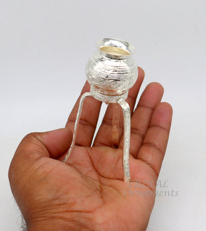 925 sterling silver handmade God shiva lingam water flow pot or puja kalas for Abhishek of lingam, best worshipping article from india su912 - TRIBAL ORNAMENTS
