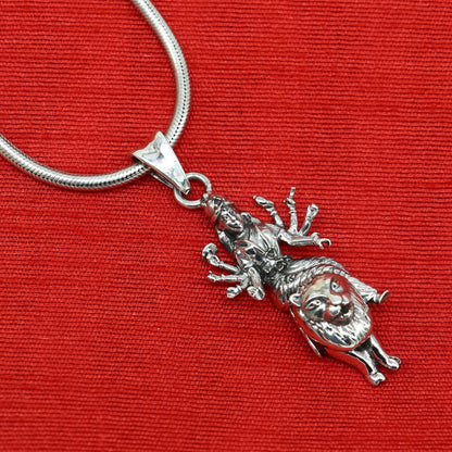 Sterling silver handmade Goddess Bhawani Durga Maa pendant, unisex tribal jewelry locket, personalized jewelry by Tribal Ornaments.