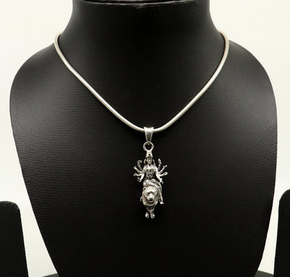 925 sterling silver handmade Goddess Bhawani Durga Maa pendant, unisex tribal jewelry locket with personalized design by Tribal Ornaments