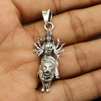 925 sterling silver handmade Goddess Bhawani Durga Maa pendant, unisex tribal jewelry locket, personalized jewelry by TRIBAL ORNAMENTS