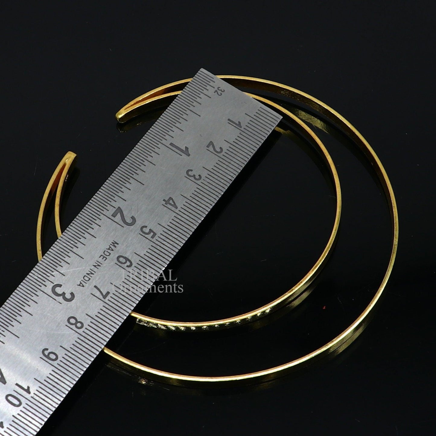 925 sterling silver handmade gold polished bangle bracelet double layer cuff kada jewelry, tribal belly dance jewelry from india hnssk731 - TRIBAL ORNAMENTS