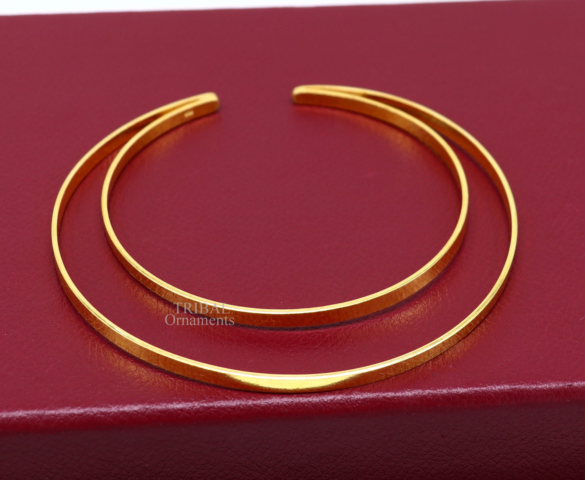 925 sterling silver handmade gold polished bangle bracelet double layer cuff kada jewelry, tribal belly dance jewelry from india hnssk731 - TRIBAL ORNAMENTS