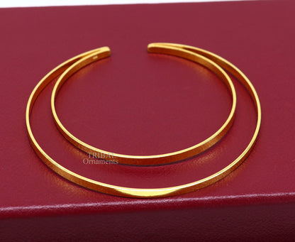 Sterling silver handmade gold-polished double-layer cuff bangle bracelet from TRIBAL ORNAMENTS, tribal belly dance jewelry from India.