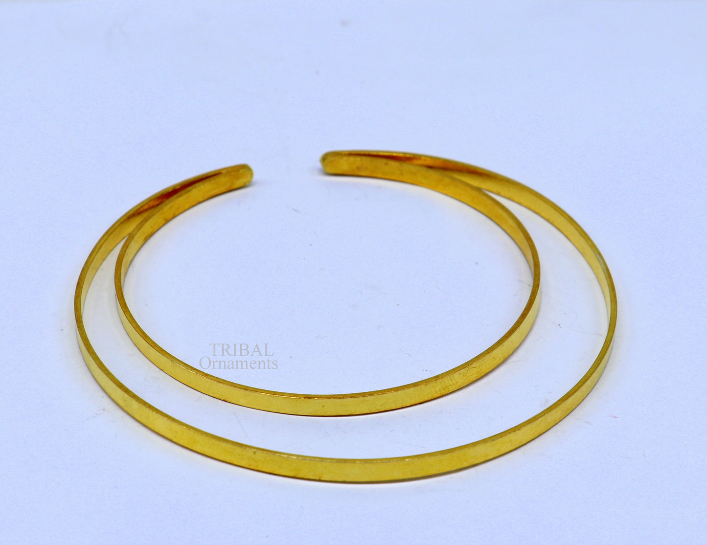 925 sterling silver handmade gold polished bangle bracelet double layer cuff kada jewelry, tribal belly dance jewelry from india hnssk731 - TRIBAL ORNAMENTS