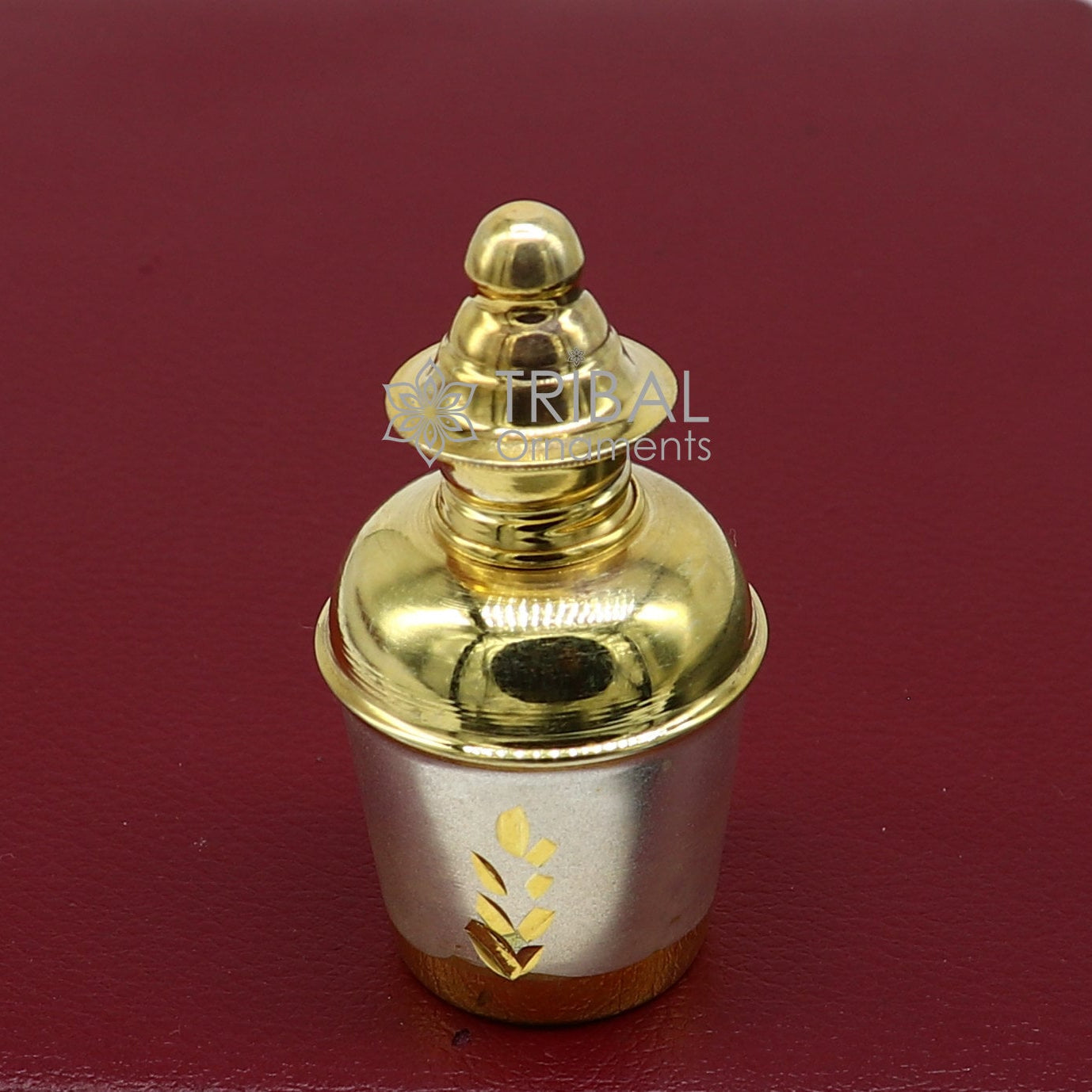 925 Sterling silver handmade gold tone trinket box, Silver container box, casket box, Sindoor box, enamel work customized gifting box stb767 - TRIBAL ORNAMENTS