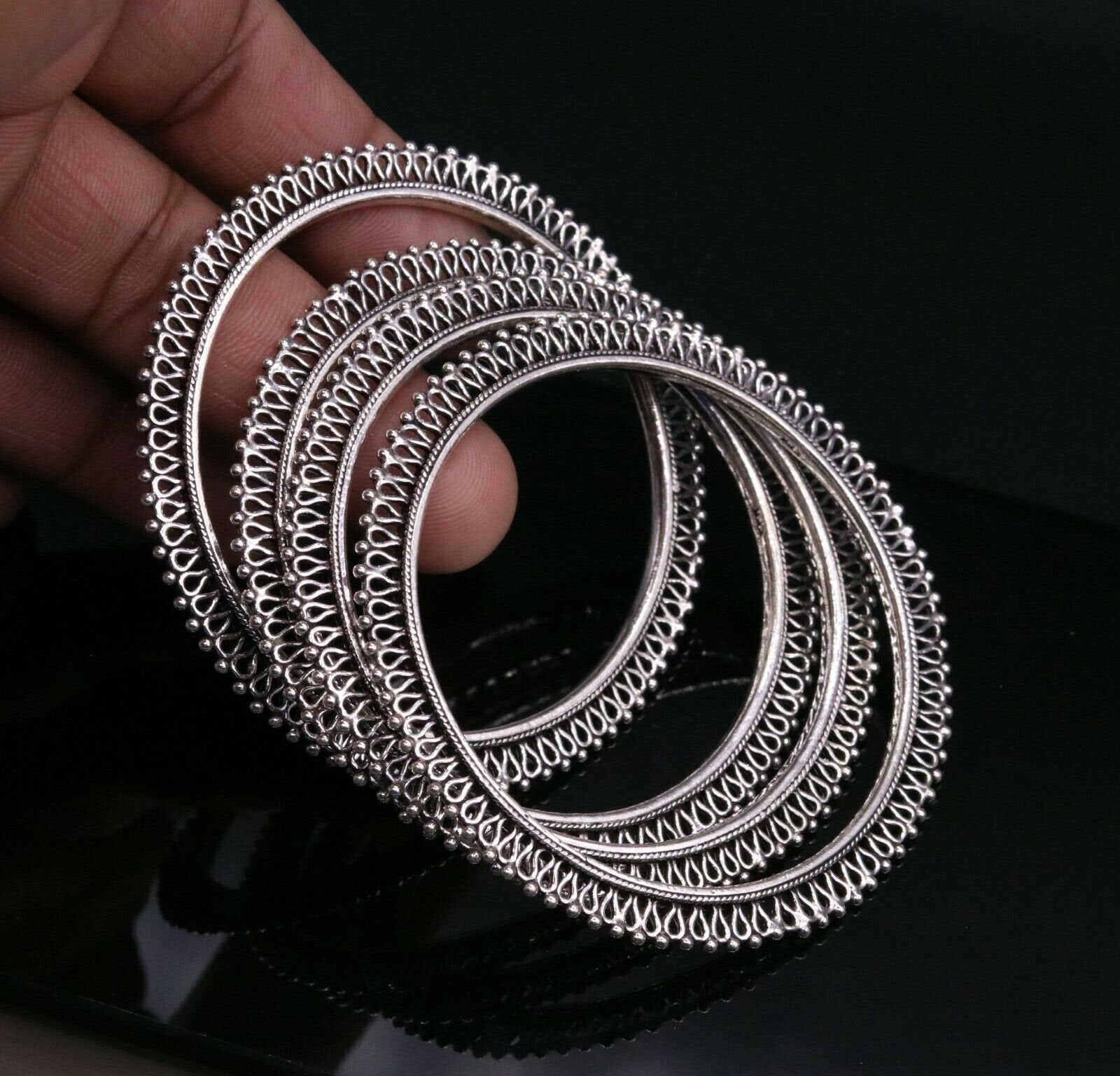 925 sterling silver handmade gorgeous bangle bracelet gorgeous  kada kangan set for women jewelry ba09 - TRIBAL ORNAMENTS