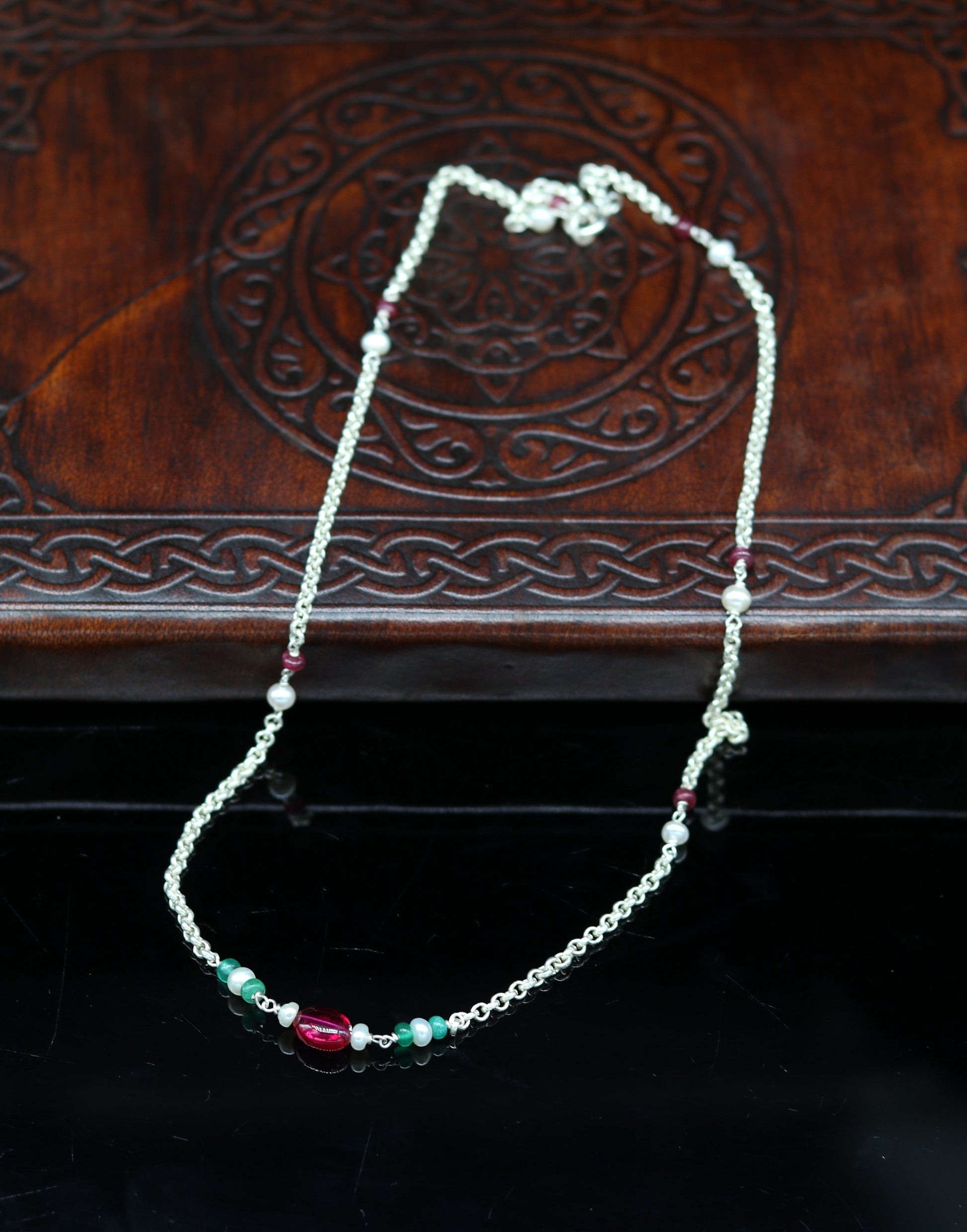 Handmade 925 sterling silver beaded necklace by TRIBAL ORNAMENTS, suitable for bridesmaids, belly dance, or daily wear.