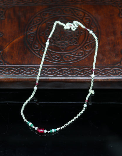 Handmade 925 sterling silver beaded necklace by TRIBAL ORNAMENTS, suitable for bridesmaids, belly dance, or daily wear.