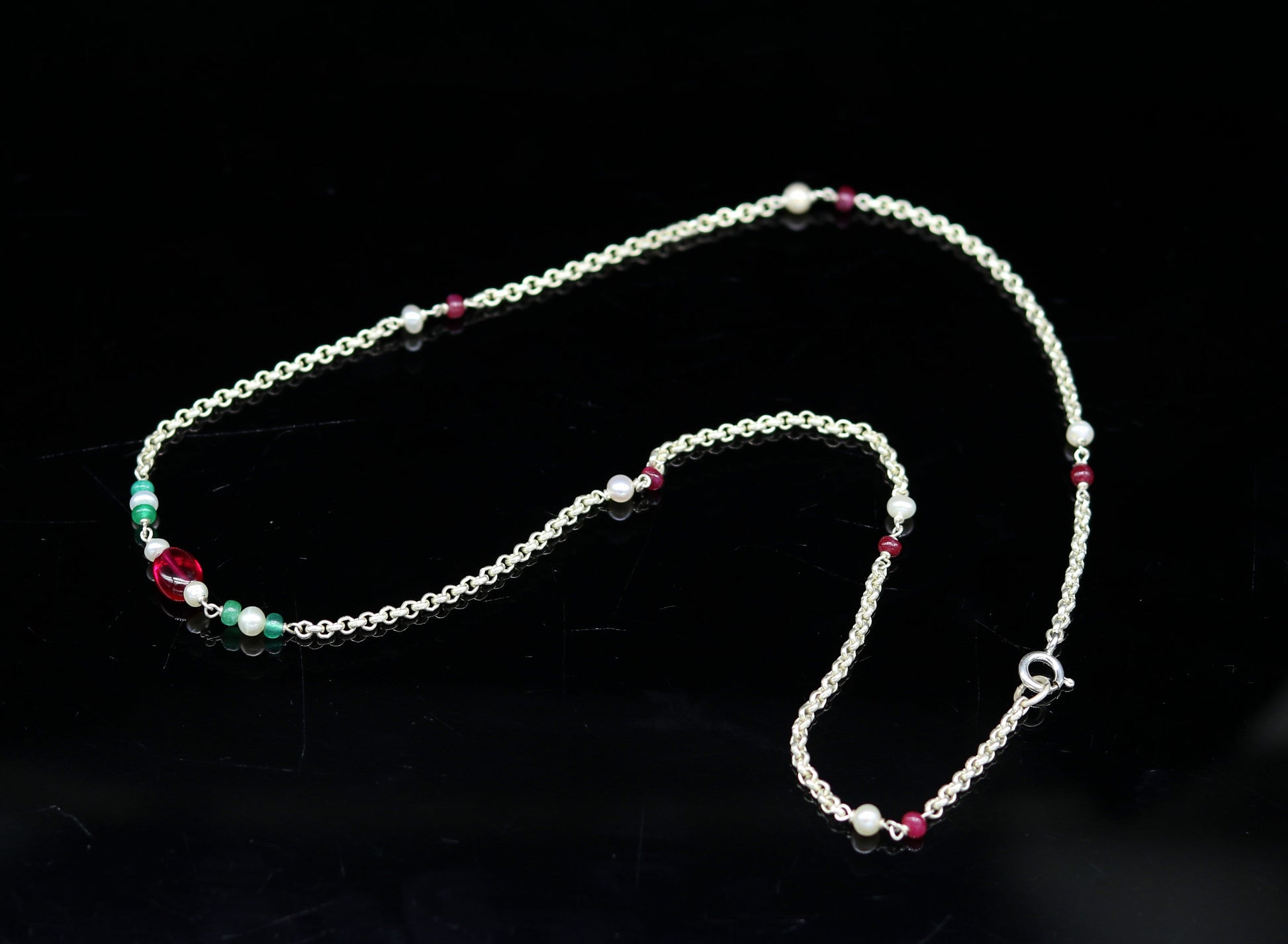 925 sterling silver handmade beaded necklace by TRIBAL ORNAMENTS, featuring custom style for bridesmaids, belly dance, or daily wear.