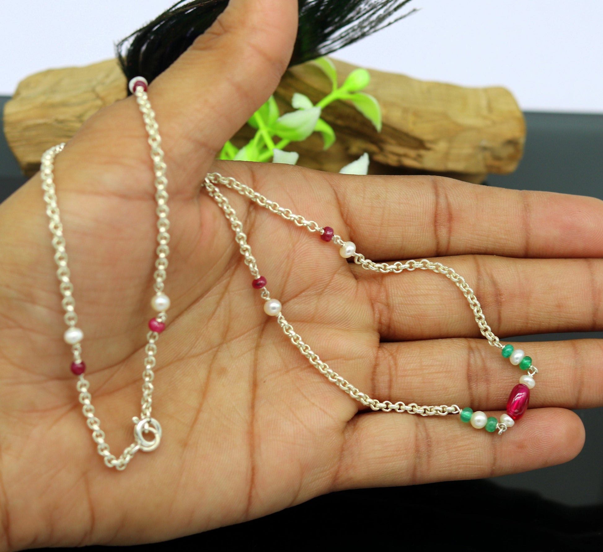Sterling silver beaded necklace by TRIBAL ORNAMENTS, handcrafted for bridesmaid or daily wear, featuring intricate bead details.