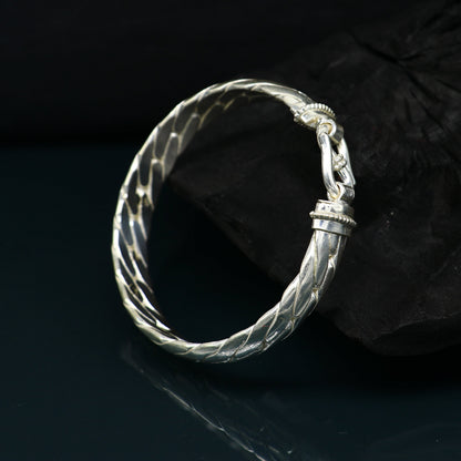 925 sterling silver bangle bracelet by Tribal Ornaments, shiny handmade unisex jewelry, perfect for personalized gift-giving.