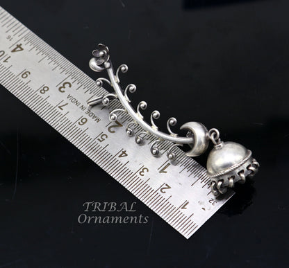 Handmade 925 sterling silver cartilage stud earring with tribal design and ear clip, perfect for belly dance or gifting.