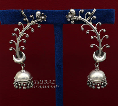 925 sterling silver cartilage stud earring with tribal design, handmade ear clip, perfect for belly dance and tribal jewelry gifting