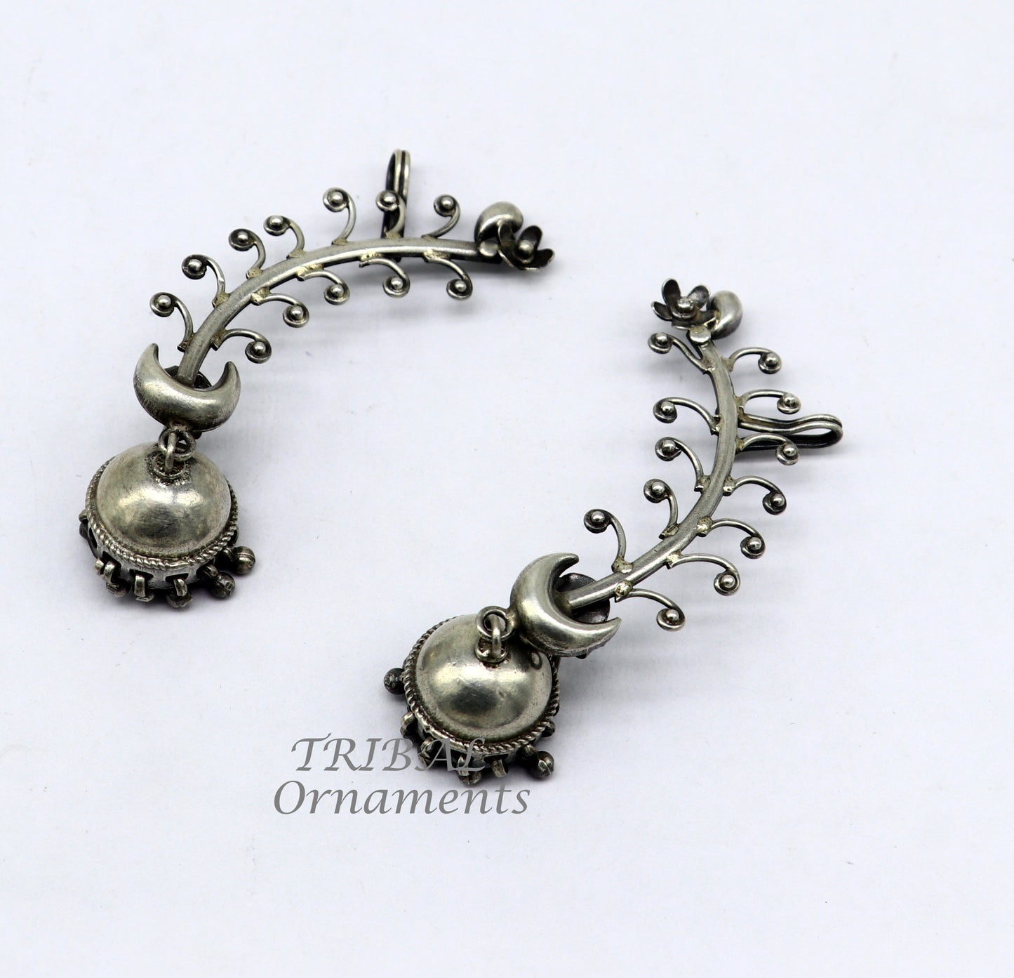 925 sterling silver handmade cartilage stud earring with tribal design and ear clip, perfect for belly dance and gifting.