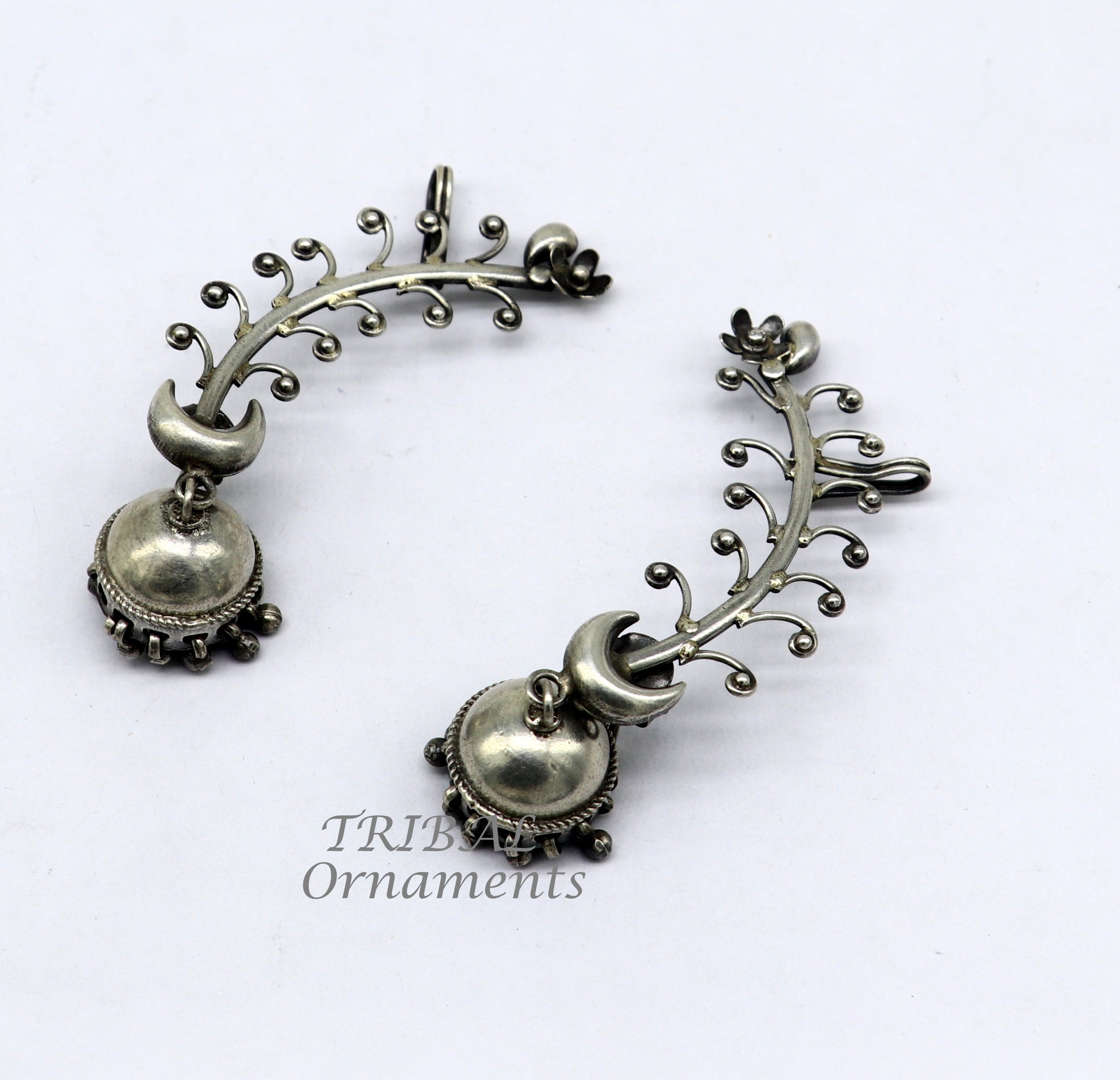 925 sterling silver handmade cartilage stud earring with tribal design and ear clip, perfect for belly dance and gifting.