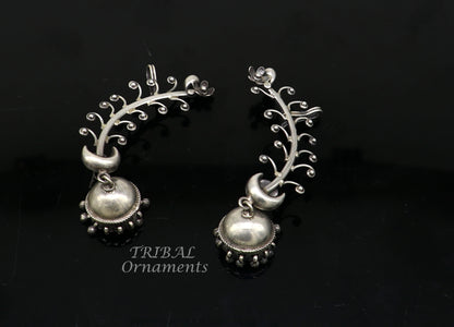Handmade 925 sterling silver cartilage stud earring with tribal design, featuring an ear clip and belly dance-inspired jewelry style.